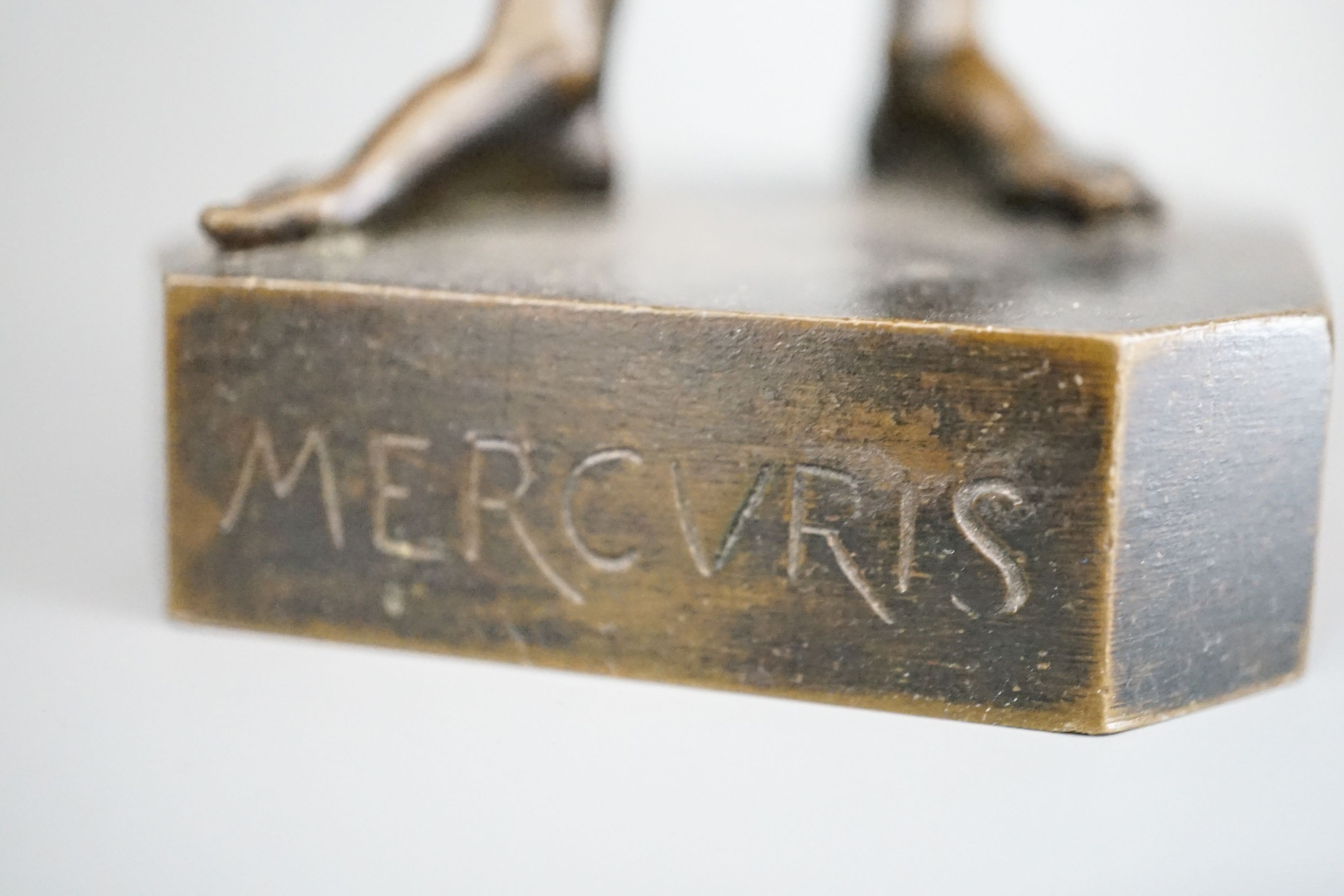 A bronze figure, Mercuris, signed ‘MECVRIS’ 18cm